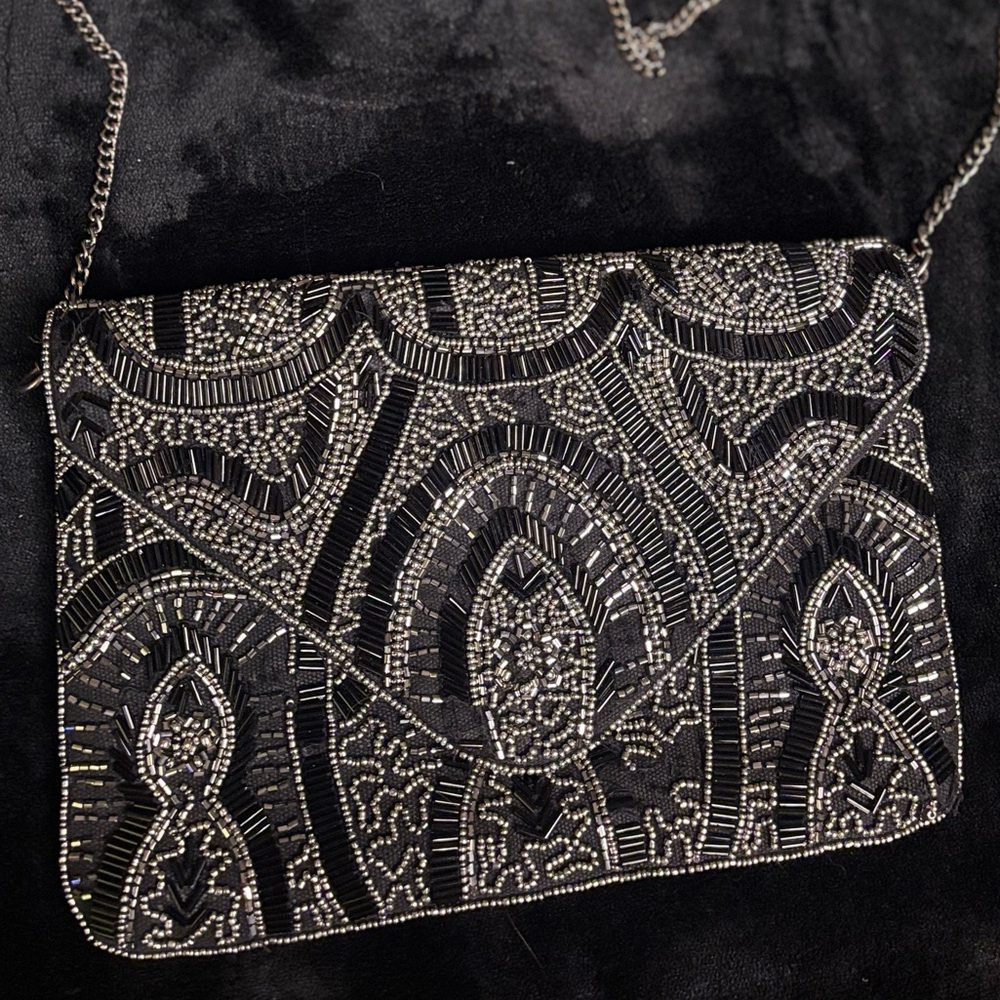 Black and Silver Beaded Clutch